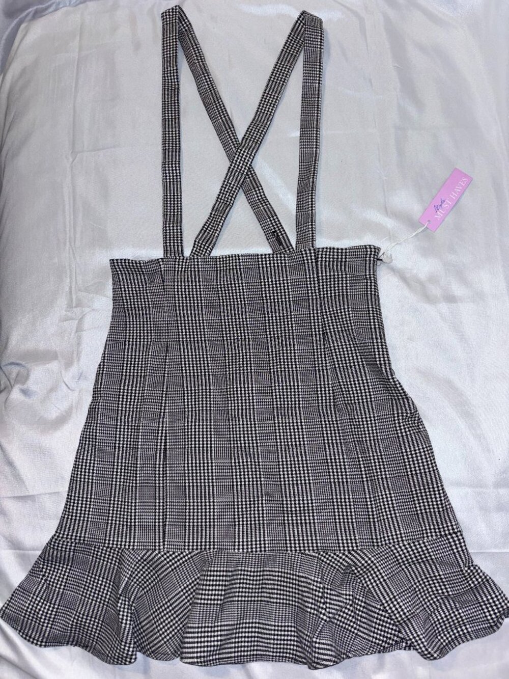 Forever 21 Black & White Plaid Suspender Mini Skirt – Size Small – NWT